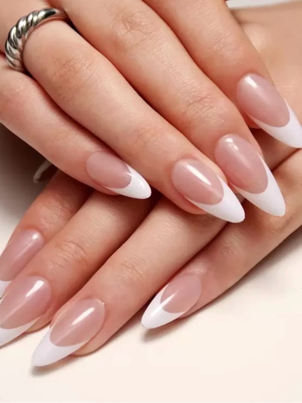 Classic White French Almond Nail Set